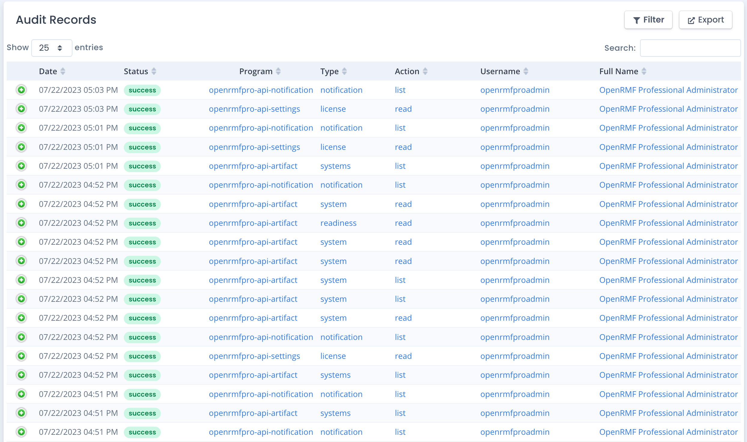 OpenRMF Professional Audit Records