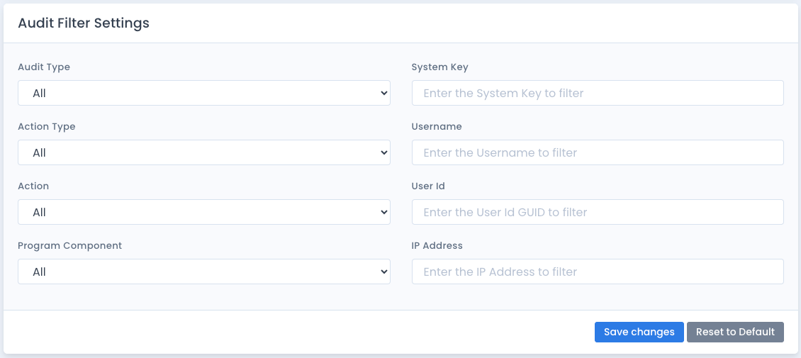 OpenRMF Professional Audit Filter Settings