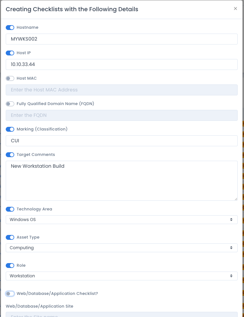 Create Checklists Details