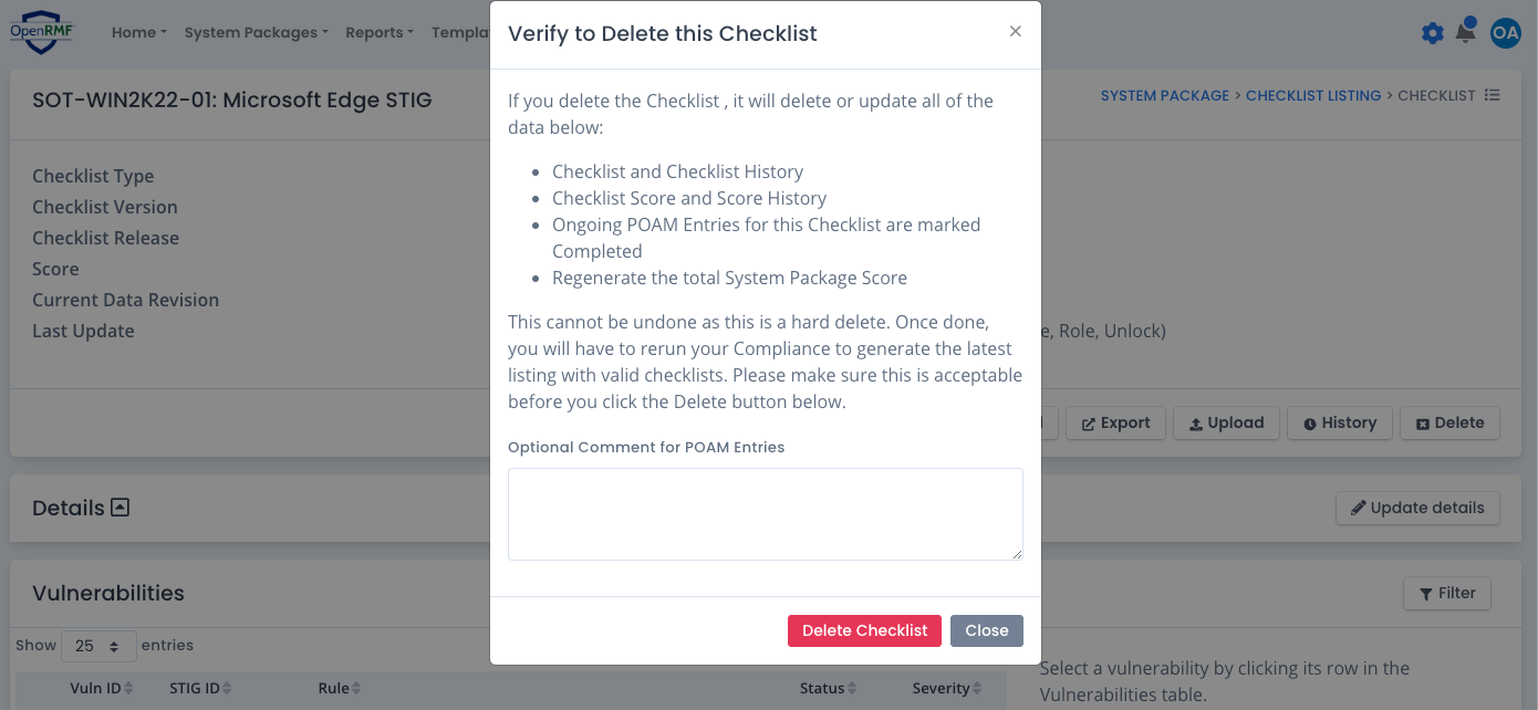 Delete a Checklist