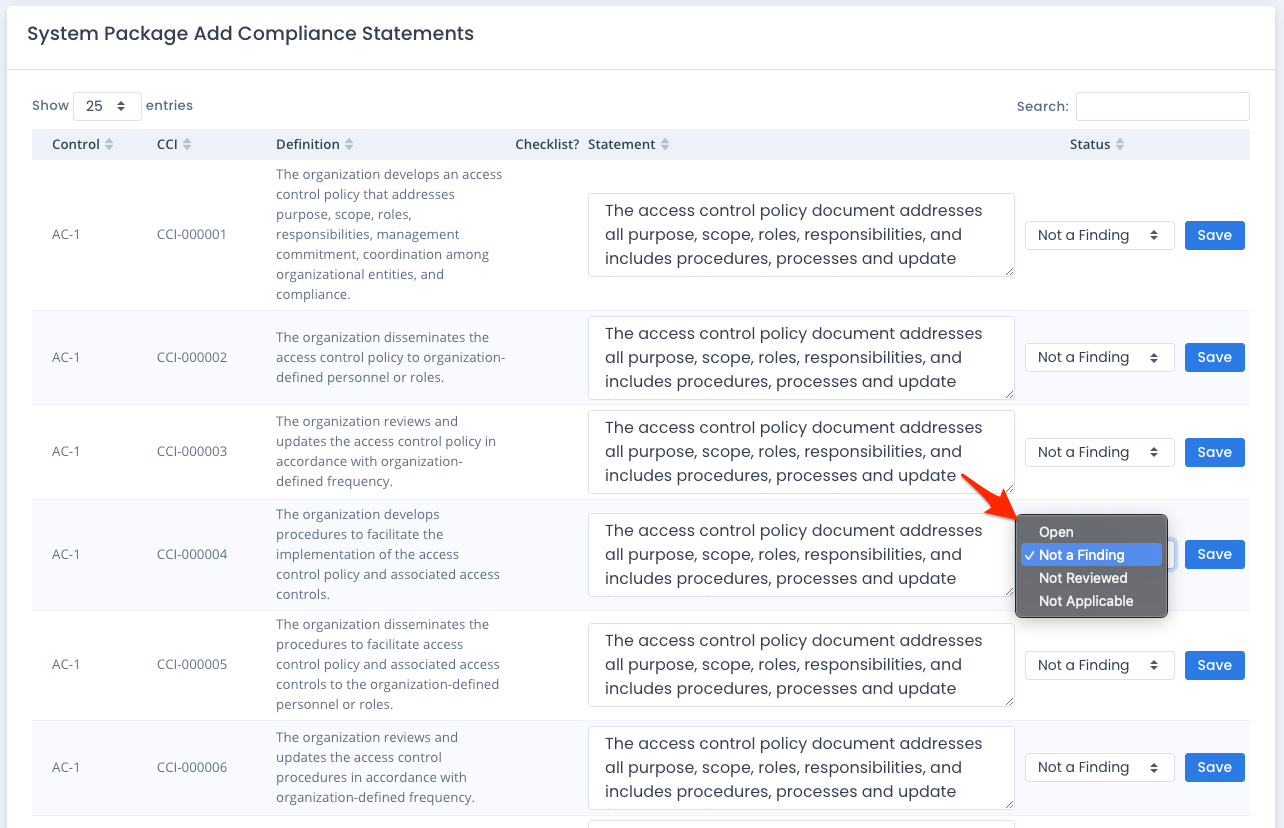 Add System Package Compliance Statements