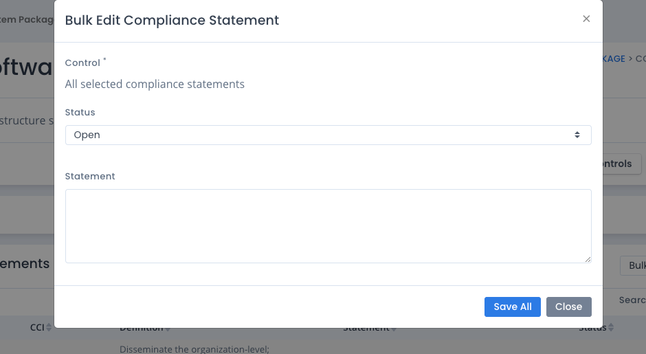 Bulk Edit System Package Compliance Statements