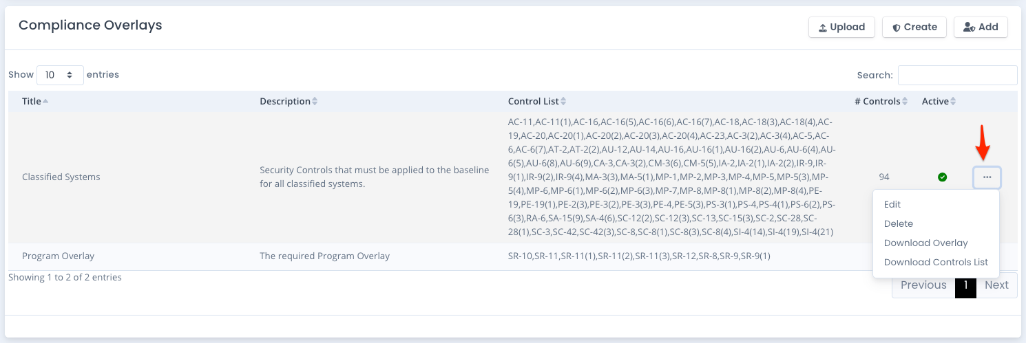 System Package Compliance Overlay Listing
