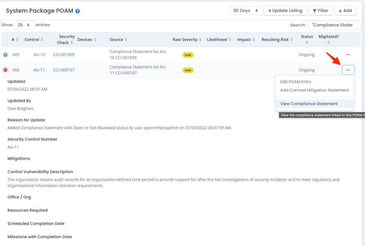 Compliance Statements in Your POAM