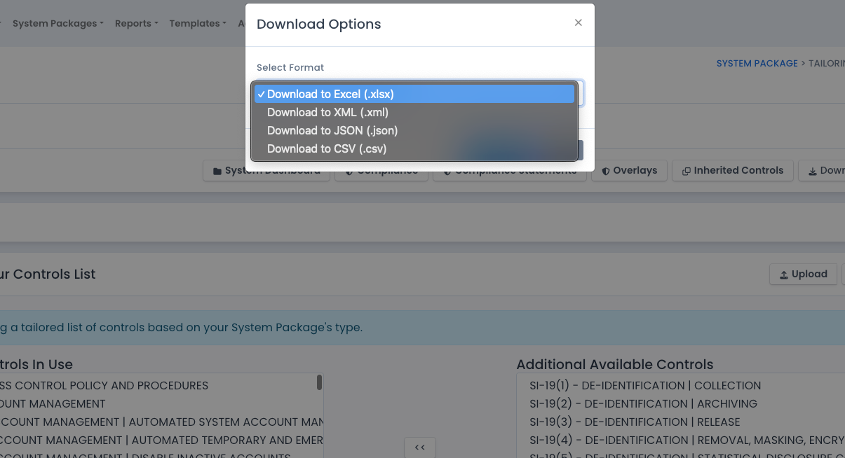 System Package Download Tailoring List
