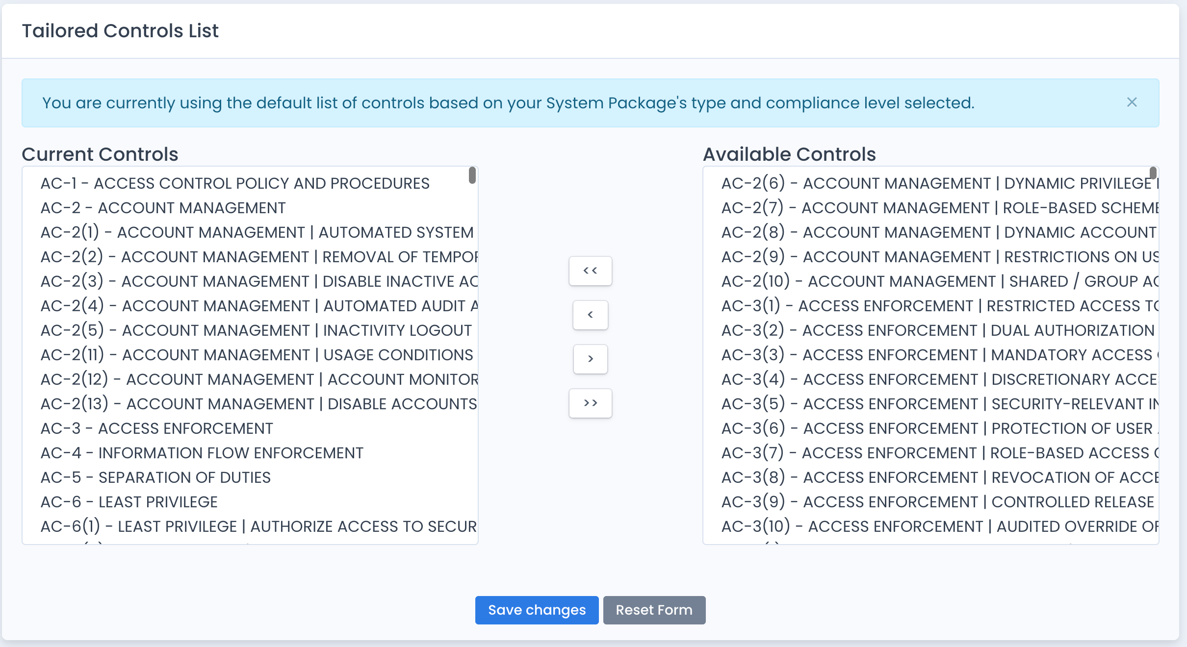System Package Control Tailoring