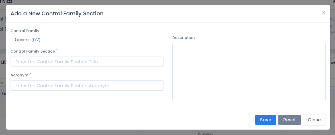 OpenRMF Professional Add Control Family Section