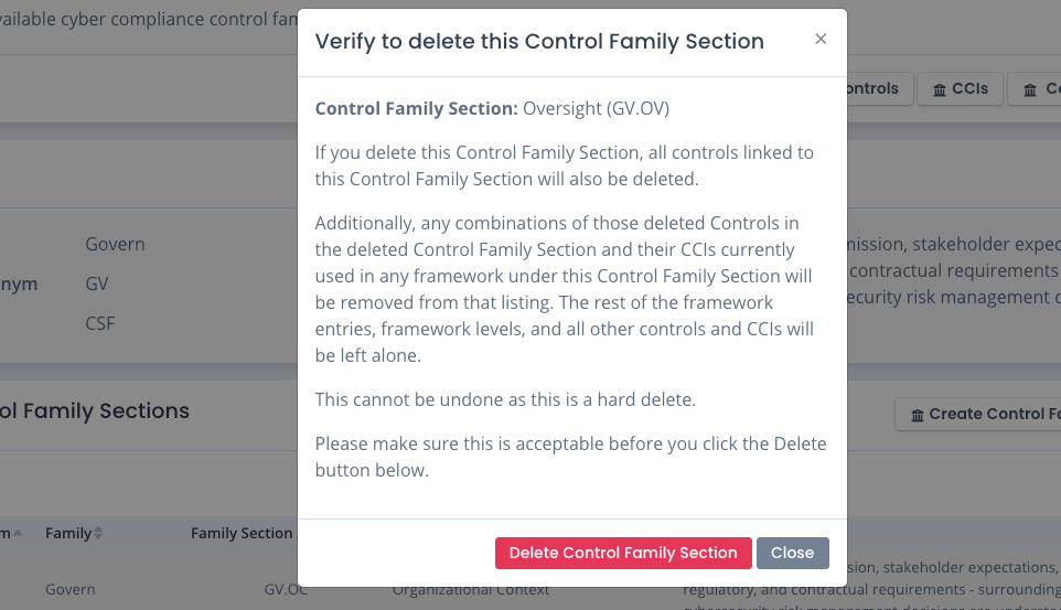 OpenRMF Professional Delete Control Family Section