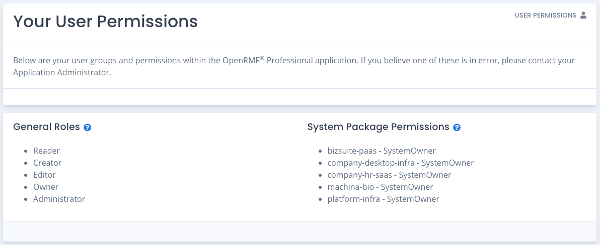 OpenRMF Professional User Permissions