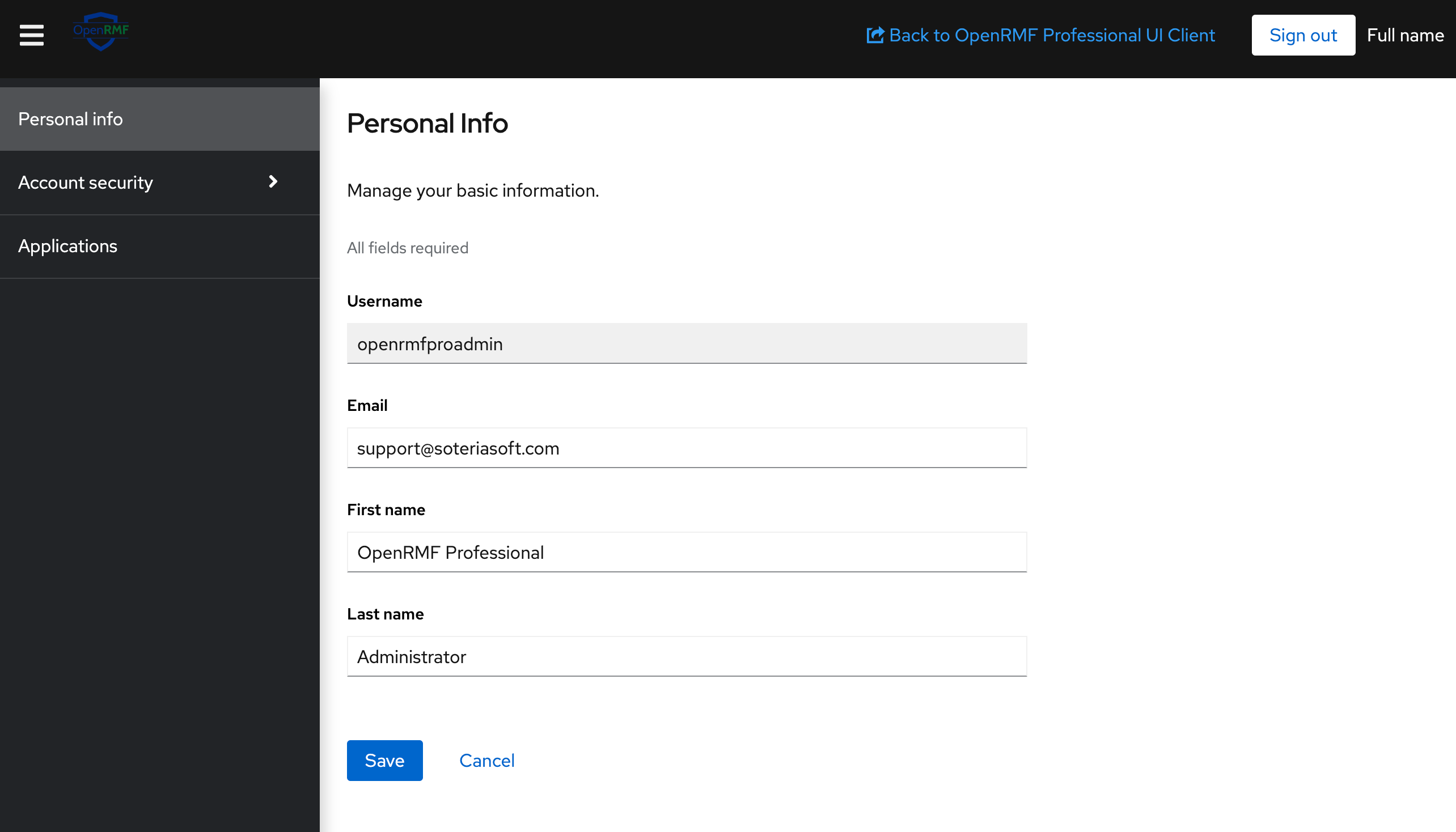 OpenRMF Professional User Settings
