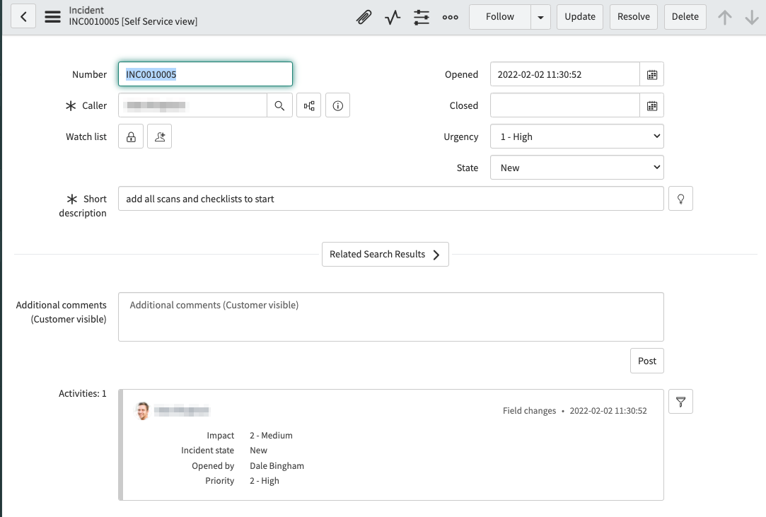ServiceNow Issue Created Example
