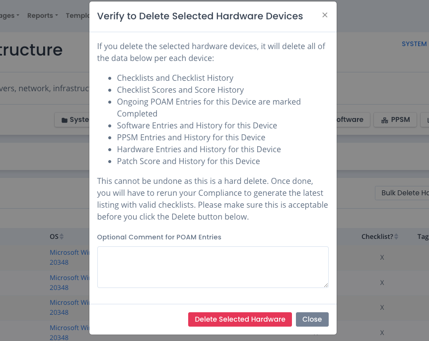 Verify Bulk Delete Hardware Assets