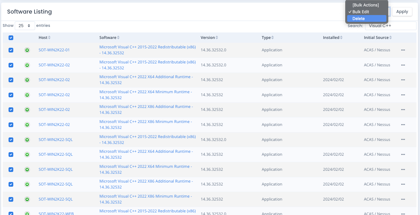 Bulk Delete Software Assets