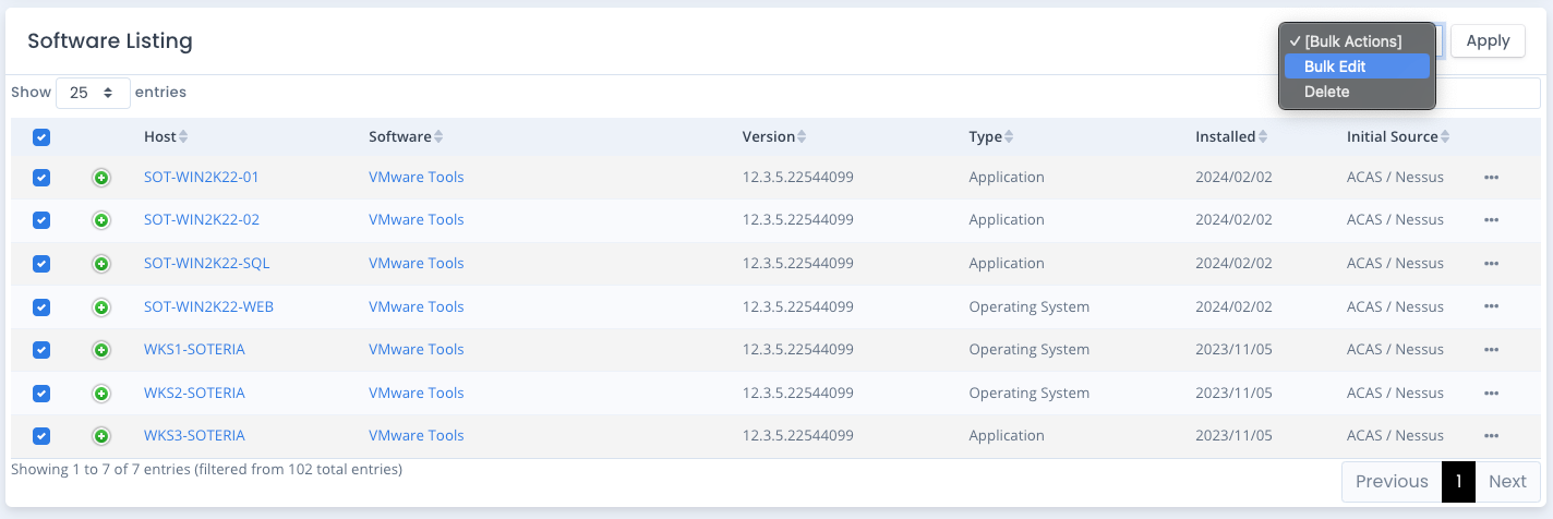 Bulk Edit Software Asset 