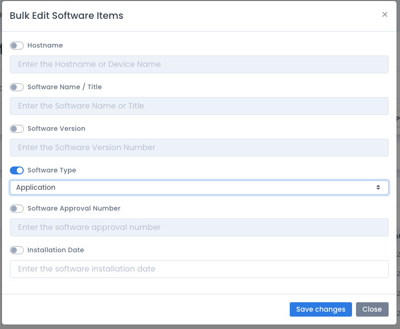 Bulk Edit Software Asset Details