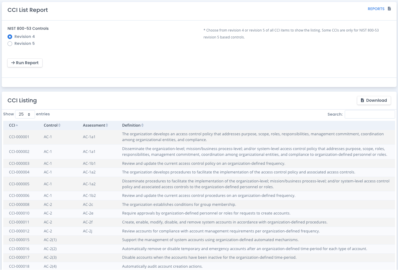 OpenRMF Professional CCI List Report