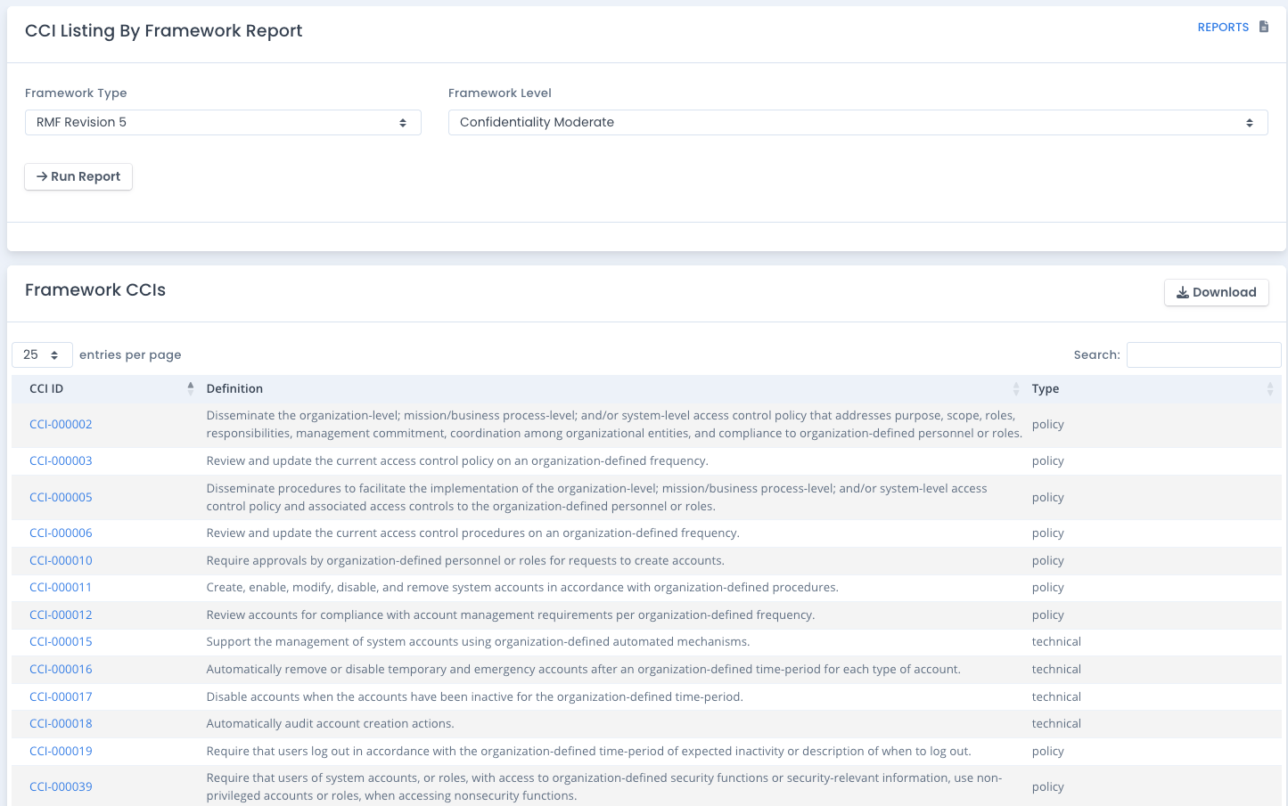 OpenRMF Professional CCI for Framework Report