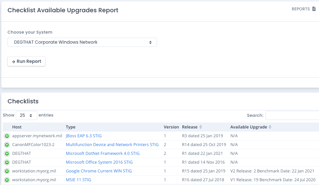 OpenRMF Professional Checklist Upgrades Available Report