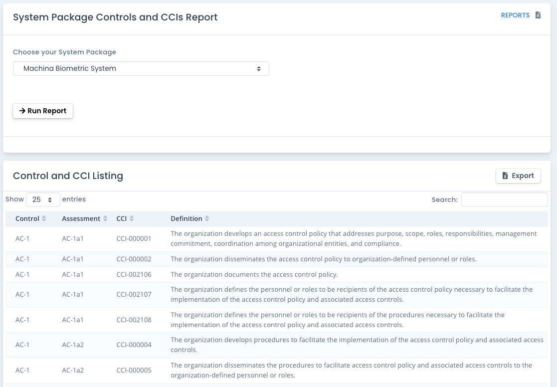 OpenRMF Professional System Package Control CCIs Report