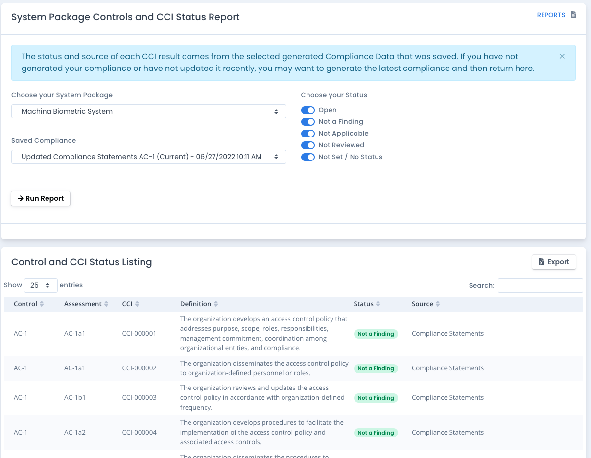OpenRMF Professional System Package Control CCIs Report