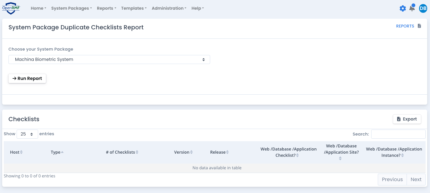 OpenRMF Professional Duplicate Checklists Report