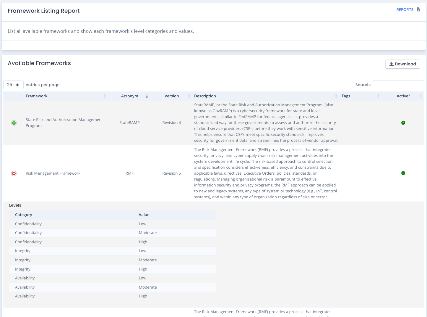 OpenRMF Professional Framework Listing Report