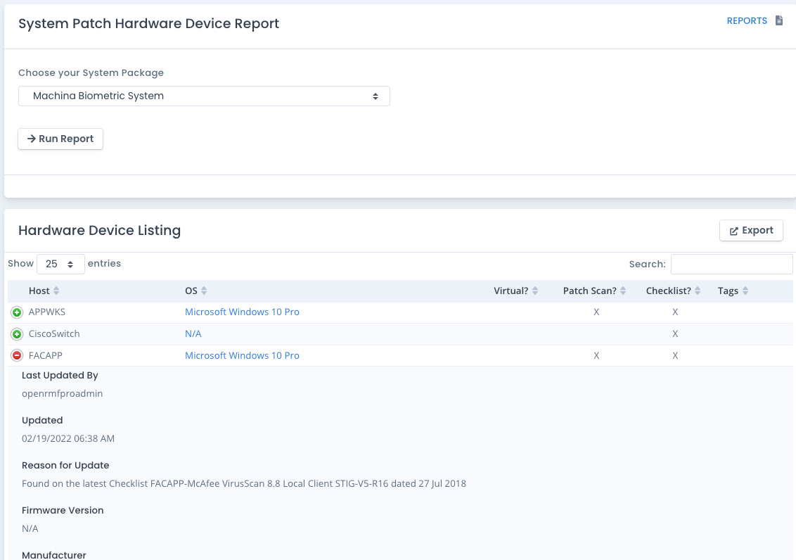OpenRMF Professional System Patch Scan Report