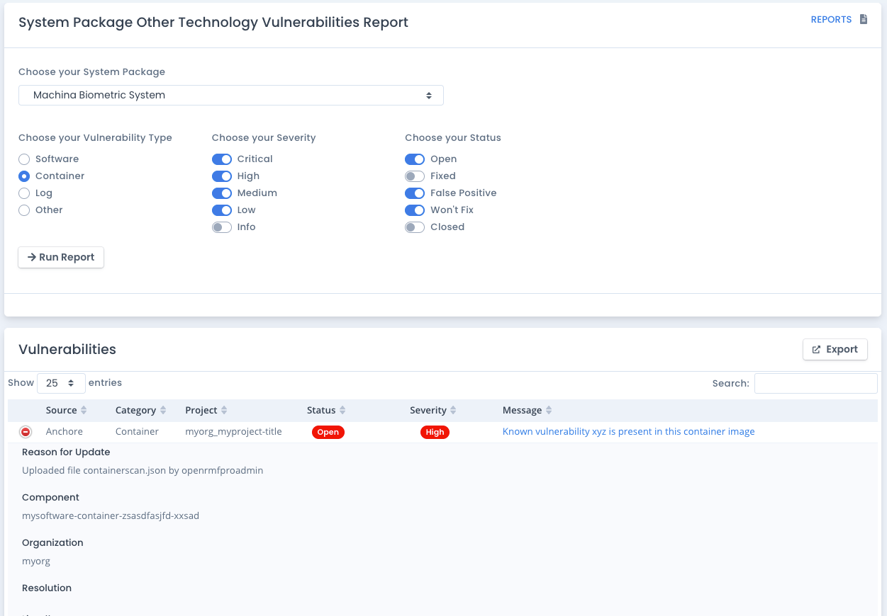 OpenRMF Professional Controls per Host Report