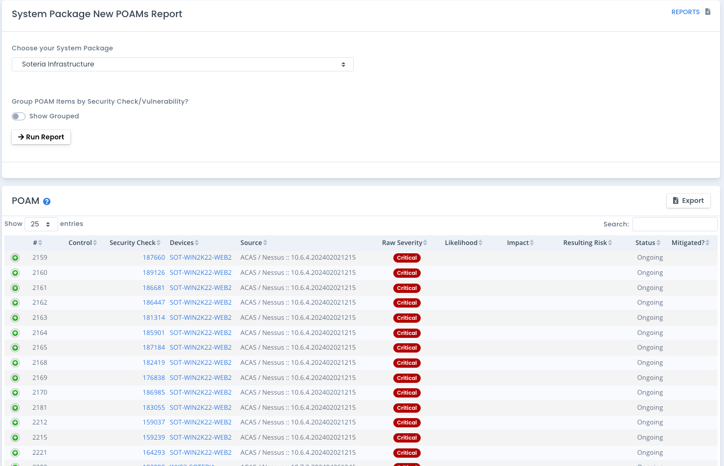 OpenRMF Professional POAM Items Requiring Attention Report