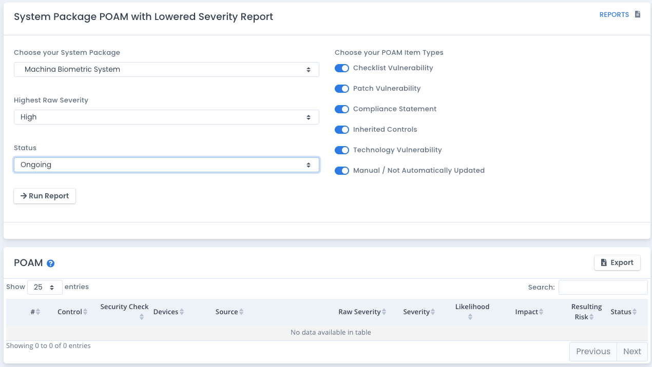 OpenRMF Professional POAM with Lowered Severity Report