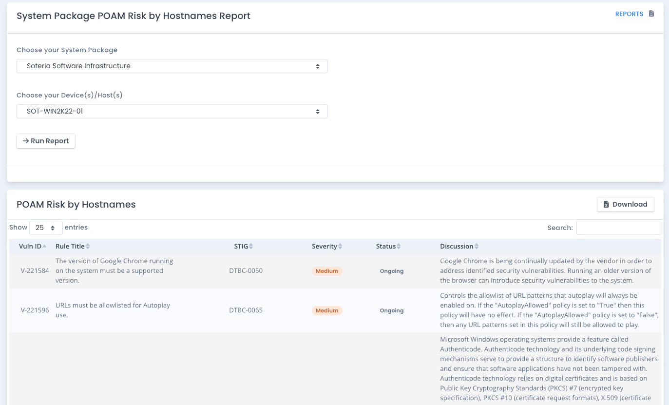 OpenRMF Professional POAM Histories Report