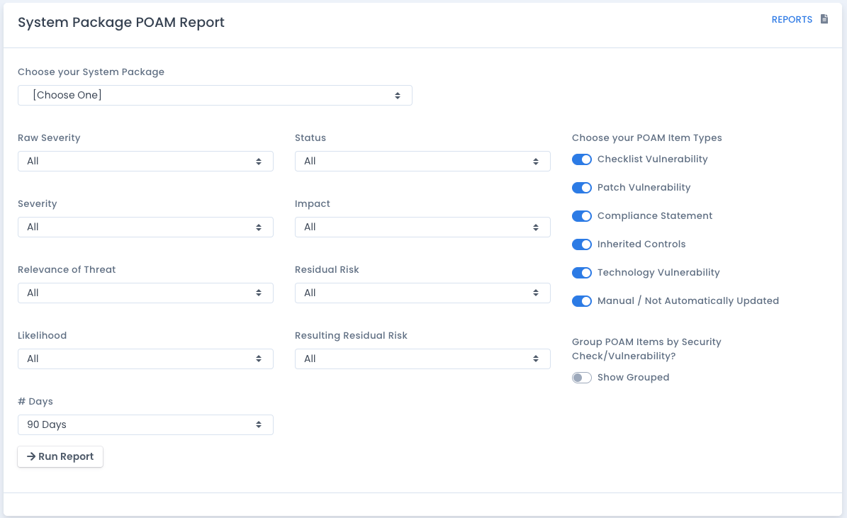OpenRMF Professional POAM Listing Report