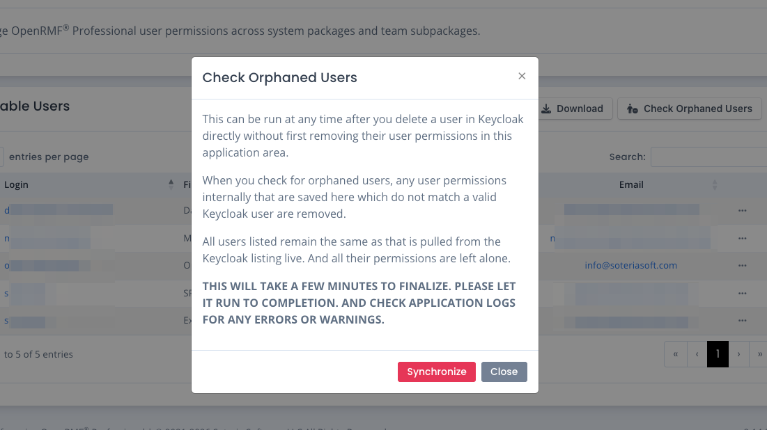 OpenRMF Professional Check Orphaned User Permissions