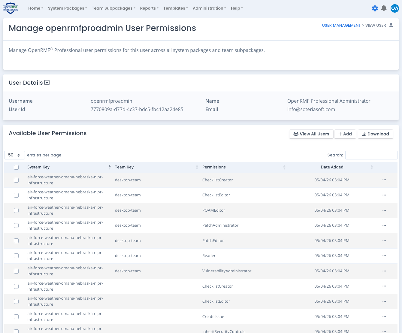 OpenRMF Professional Manage User Permissions