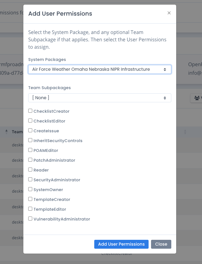 OpenRMF Professional Add System Package User Permissions