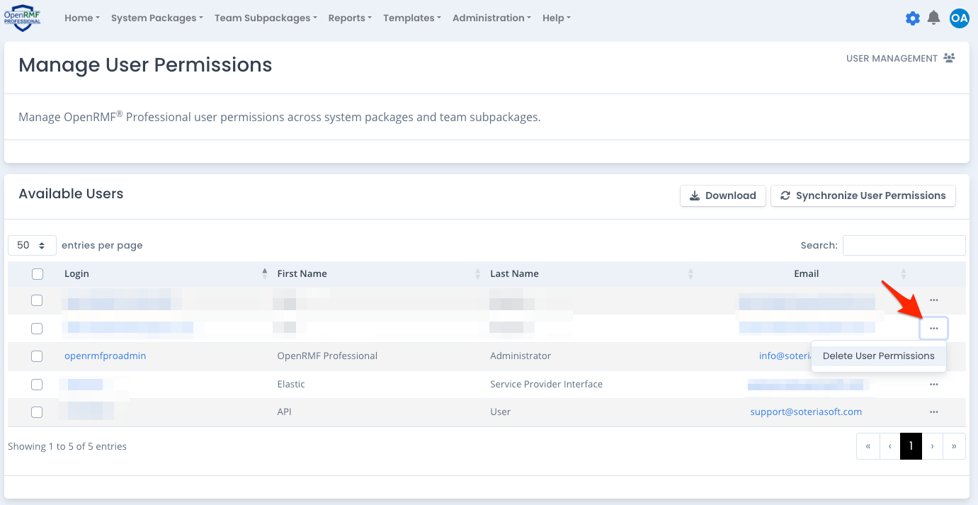 OpenRMF Professional Delete all a User's Permissions