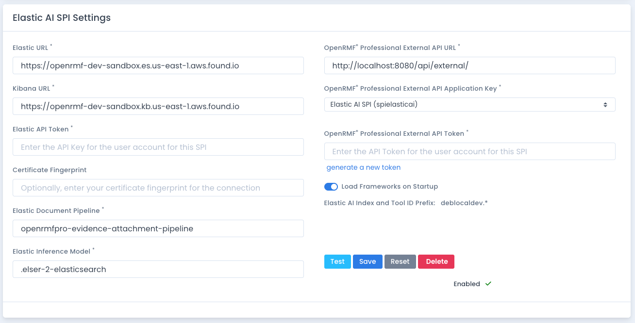 Elastic AI SPI Settings