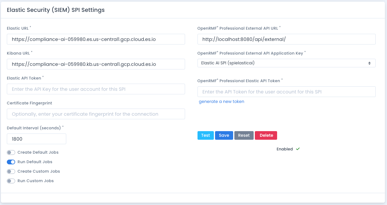 Elastic SIEM SPI Settings