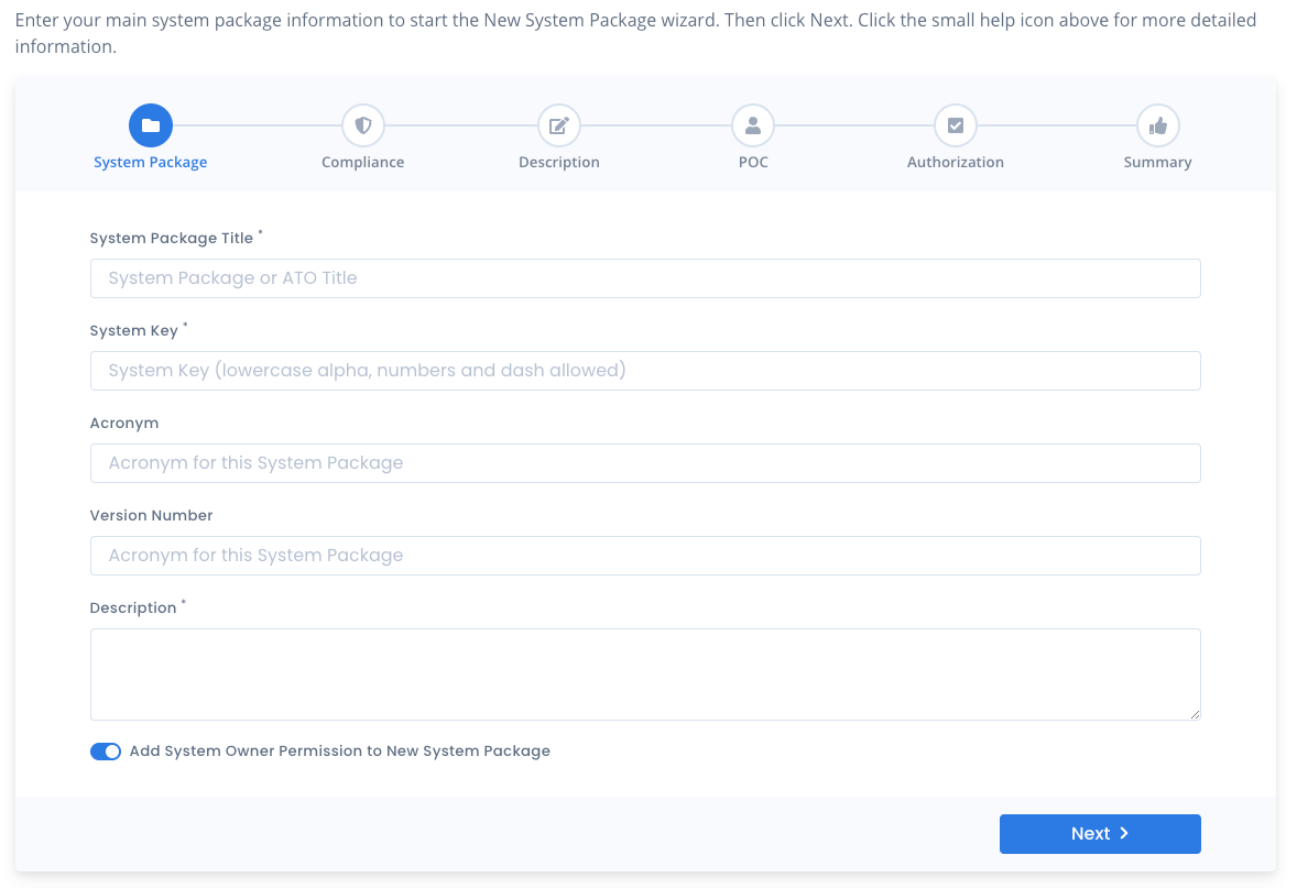 Adding a New System Package via the Wizard