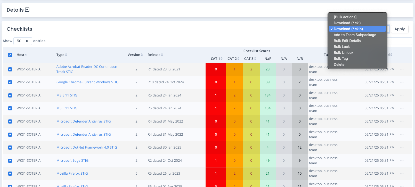 System Package Bulk Download Checklists