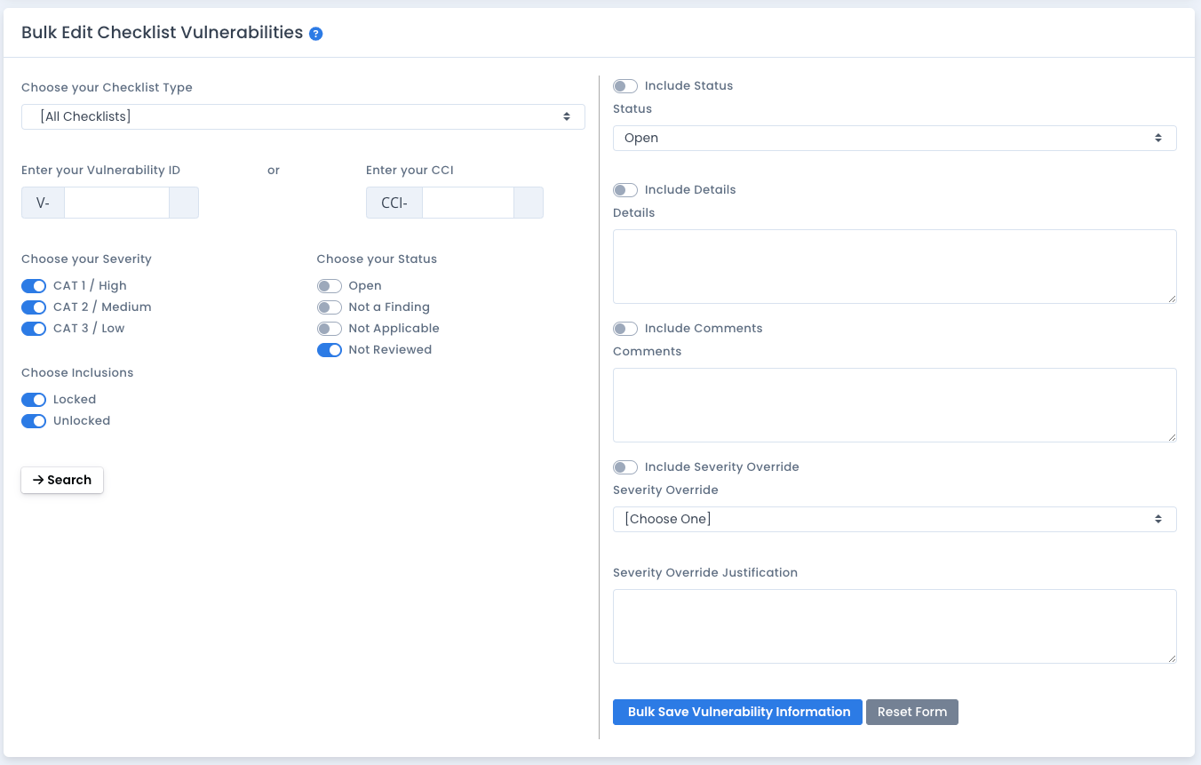Search for Bulk Edit Vulnerabilities