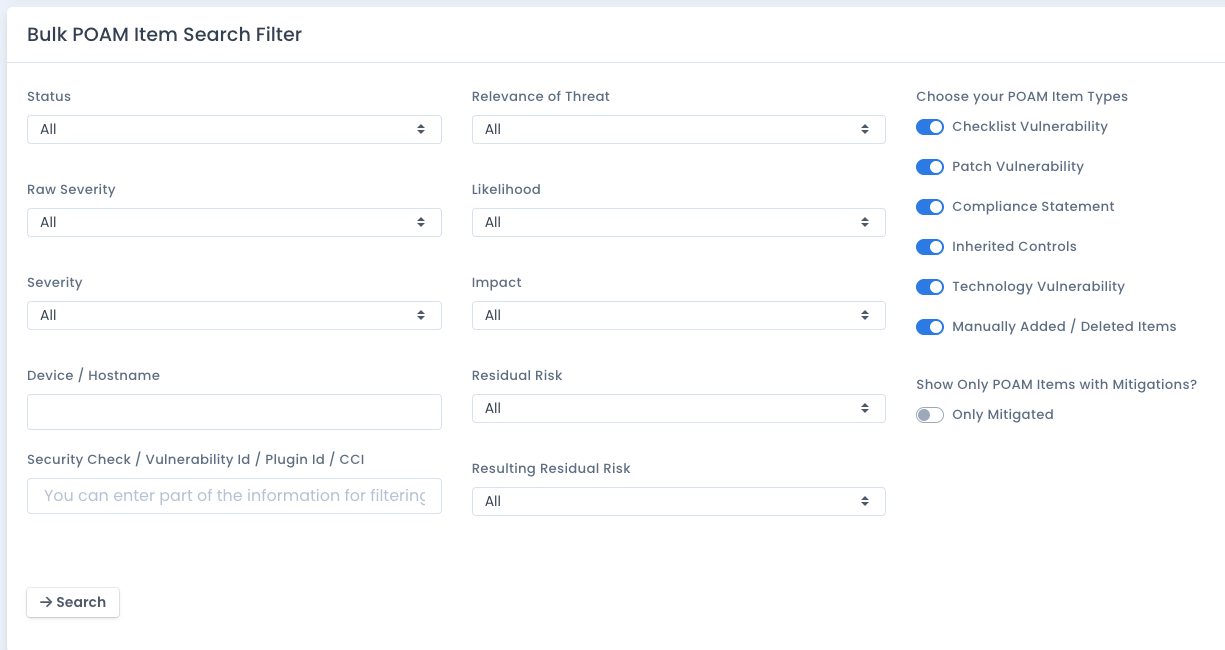 Search for Bulk Delete POAM