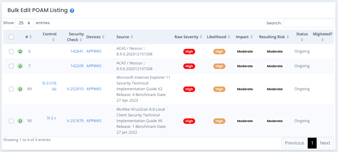 Bulk Edit POAM Results