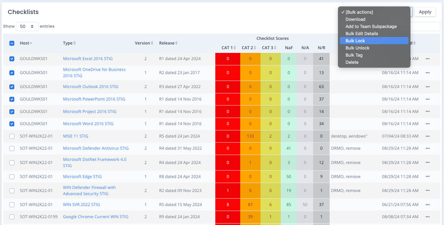 System Package Bulk Lock and Unlock Checklists