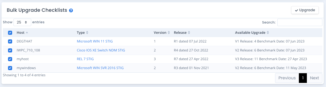 Bulk Upgrade Checklists