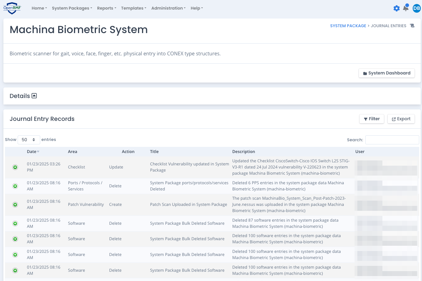 System Package Journal Listing