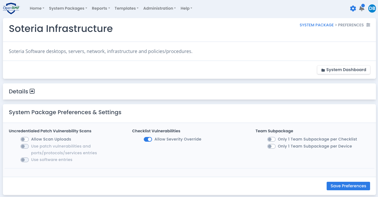 System Package Preferences