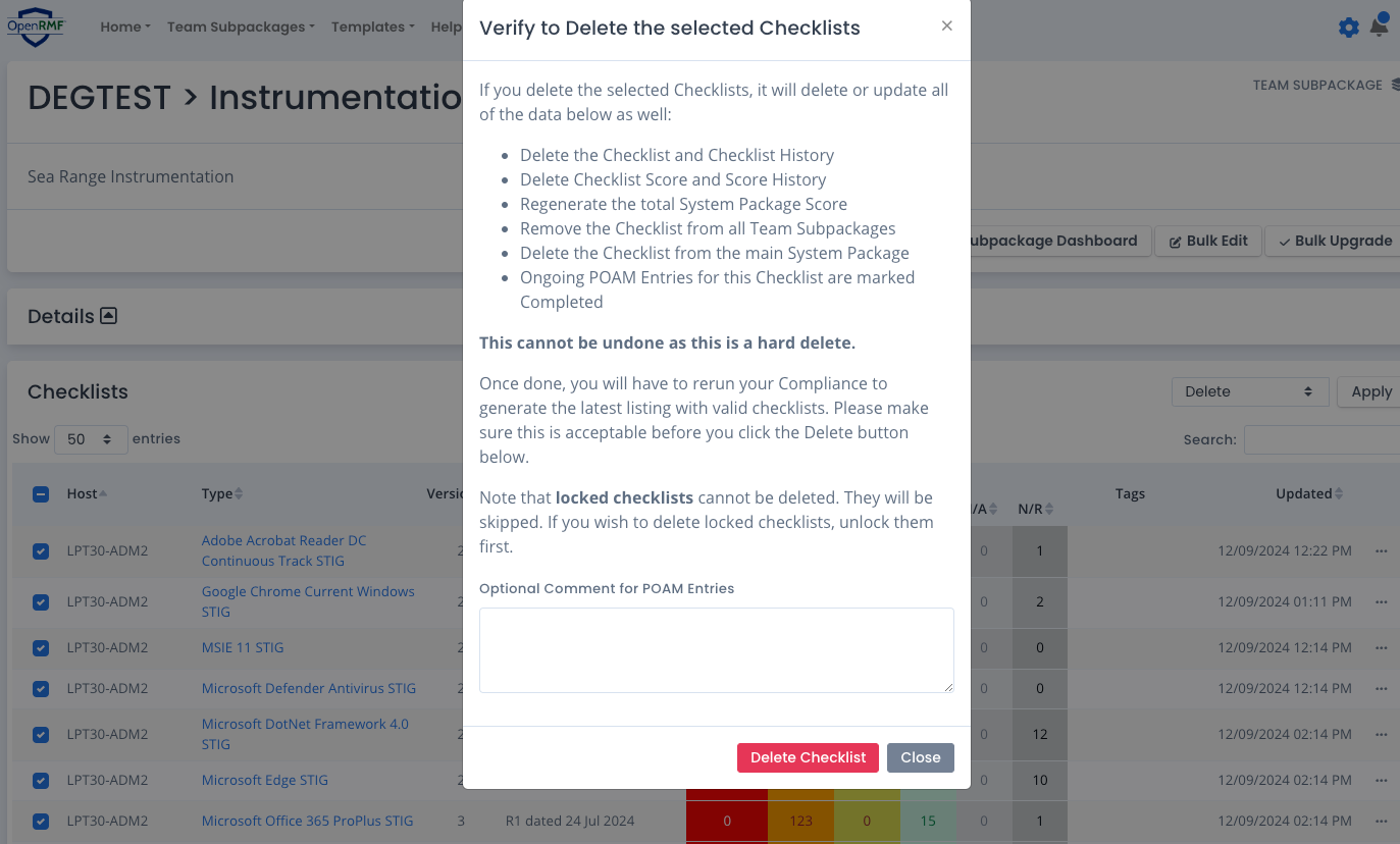 Delete Checklists in Bulk