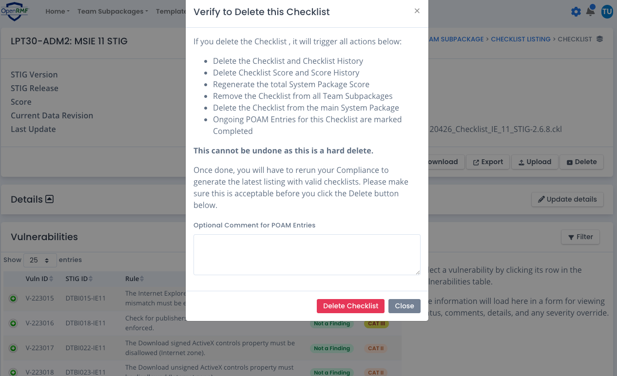 Delete a Checklist
