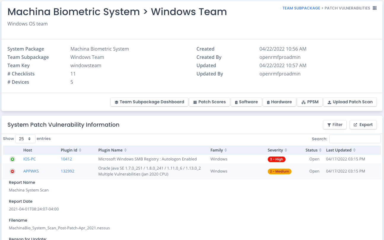 OpenRMF Professional Patch Scan Data